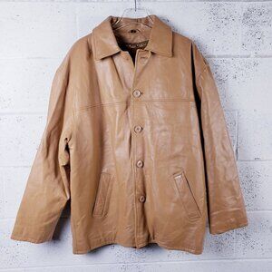 Leather Limited Mens Large‎ Tan Leather Jacket Mid-Length Sherpa Lined